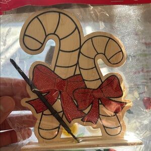 Wooden Candy Cane Ornament with Red Glitter Bows